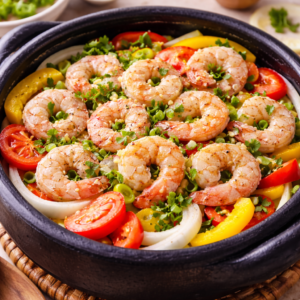 Receita de Moqueca de Camarão Fácil e Irresistível preparo da receita de moqueca de camarão com legumes e camarões na panela - Fonte: Imagem gerada por IA (DALL·E / ChatGPT)
