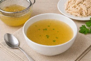 Pode Tomar Caldo de Galinha Antes da Colonoscopia? Um caldo bem preparado ajuda na hidratação e no preparo intestinal - Fonte: Imagem gerada por IA (DALL·E / ChatGPT)