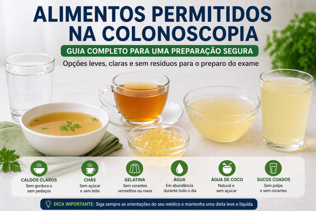 Alimentos Permitidos Colonoscopia: Lista Segura Alimentos Permitidos Colonoscopia: Lista Segura - Fonte: Imagem gerada por IA (DALL·E / ChatGPT)