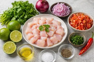 Receita de Ceviche de Tilápia Fácil e Rápida Ingredientes simples e frescos são o segredo do ceviche perfeito. - Fonte: Imagem gerada por IA (DALL·E / ChatGPT)