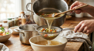 Receita de Caldo Para Quem Vai Fazer Colonoscopia Seguro como preparar caldo leve para colonoscopia sendo coado - Fonte: Imagem gerada por IA / Gemini