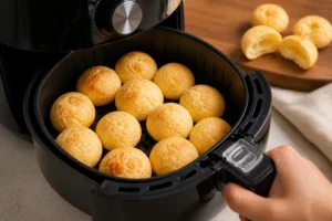 Como Assar Pão de Queijo na Airfryer Perfeito como assar pão de queijo na airfryer crocante por fora macio por dentro - Fonte: Imagem gerada por IA (DALL·E / ChatGPT)
