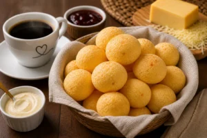 Como Assar Pão de Queijo na Airfryer Perfeito Como servir pão de queijo na airfryer com café - Fonte: Imagem gerada por IA (DALL·E / ChatGPT)