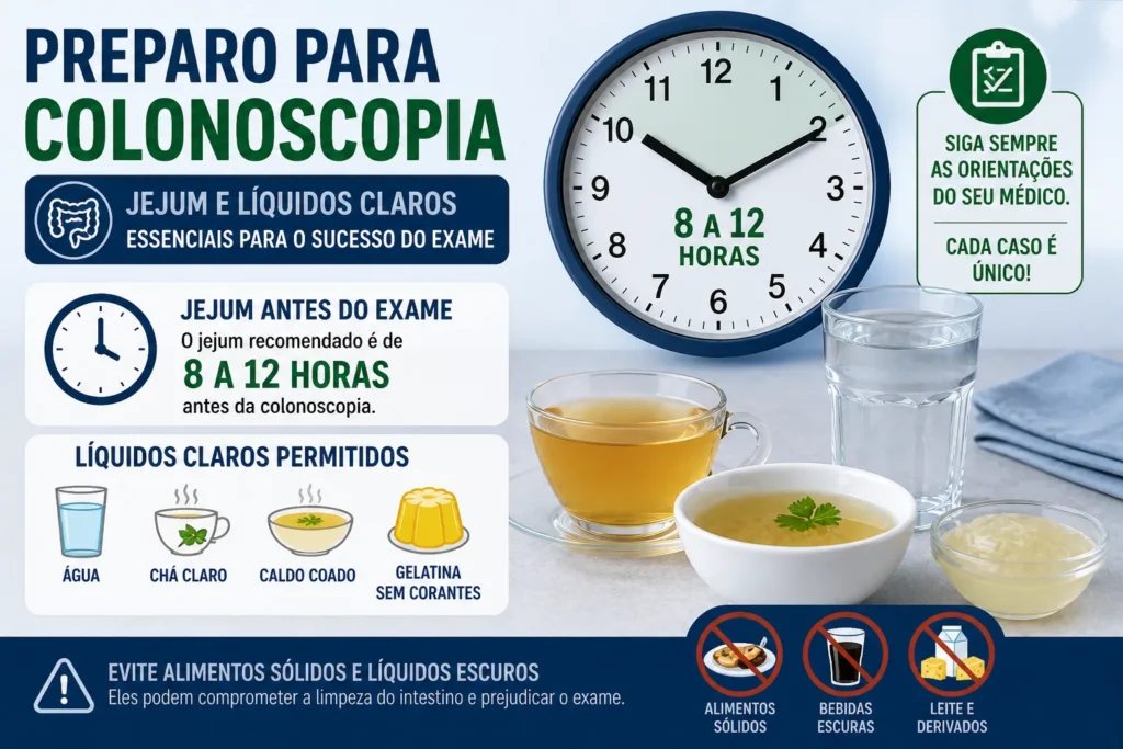 Quantas Horas de Jejum Antes da Colonoscopia? Quantas Horas de Jejum Antes da Colonoscopia? - Fonte: Imagem gerada por IA (DALL·E / ChatGPT)