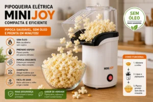 Pipoca Perfeita na Pipoqueira Elétrica: Crocante e Saudável Pipoqueira Elétrica Ar Quente Máquina Fazer Pipoca Sem Óleo Minijoy - 110v/220v (IMAGEM ILUSTRATIVA) - Fonte: Imagem gerada por IA (DALL·E / ChatGPT)