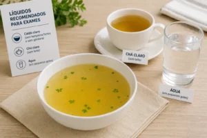 Caldo Claro para Exames: Receita Leve e Segura Líquidos claros ajudam na preparação correta do organismo - Fonte: Imagem gerada por IA (DALL·E / ChatGPT)