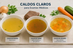 Caldo Claro para Exames: Receita Leve e Segura Existem diferentes opções de caldo claro seguras para exames - Fonte: Imagem gerada por IA (DALL·E / ChatGPT)