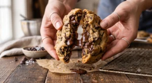 Receita de Cookies: O Segredo do Miolo Macio Revelado! O miolo perfeito só é alcançado com o equilíbrio correto entre o açúcar mascavo e o tempo exato de forno.